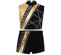 CHICTRY Tuta da Ginnastica Artistica Bambina 2 Pezzi Set Top Corto Metallizzato Canotta Senza Manica e Pantaloncini Abito da Ballo Jazz Performance Dancewer Oro 15-16 anni