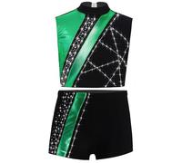 CHICTRY Tuta da Ginnastica Artistica Bambina 2 Pezzi Set Top Corto Metallizzato Canotta Senza Manica e Pantaloncini Abito da Ballo Jazz Performance Dancewer Verde 9-10 anni