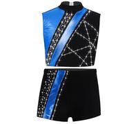 CHICTRY Tuta da Ginnastica Artistica Bambina 2 Pezzi Set Top Corto Metallizzato Canotta Senza Manica e Pantaloncini Abito da Ballo Jazz Performance Dancewer Blu 15-16 anni