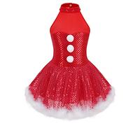 CHICTRY Vestito da Balletto Bambina Paillettes Principessa Abito da Pattinaggio Artistico sul Ghiaccio Senza Manica Body da Danza Classica con Piume Lago dei Cigni Rosso 13-14 anni
