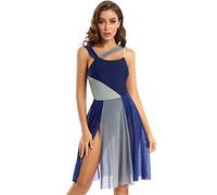 CHICTRY Vestito da Ballo Elegante Senza Maniche Abito Danza Standard Tutu Danza Classica Ragazza Ballerina Body Ginnastica Ritmica Gara Vestiti Latino Ballo Contemporaneo Blu navy M