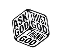 Chiedi a Dio, fidati di Dio, grazie a Dio, spilla smaltata, 2,7 cm x 2,7 cm, per giacche, borse e cordini, accessorio ispiratore per la fede e regalo incoraggiante per i credenti