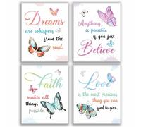 CHIEN-CHI LILI Stampa artistica da parete ad acquerello, con citazione ispiratrice con farfalla, Faith Love Dreams Believe, stampa artistica da parete per casa, ufficio, classe, set di 4 (20,3 x 25,4