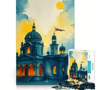 Chiesa ad acquerello al tramonto,puzzle per adolescenti,1000 pezzi,gioco di memoria,incastro perfetto,nessun pezzo si stacca,gioco per allenare la mente,ideale da portare in viaggio,regalo (38x52cm)