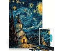 Chiesa della Notte Stellata, puzzle da 1000 pezzi per adolescenti, sfida per la mente, attività per la casa, design chiaro e affettuoso, regalo 38x26cm