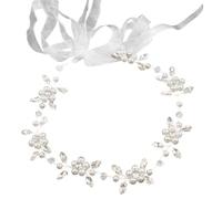 Chiesa di fiori di fiori, elegante fascia perle con nastro, accessorio per capelli con ragazza di fiori d'argento per compleanno, festa, prima comunione, matrimonio, fascia per la testa