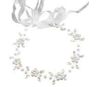 Chiesa di fiori di fiori, elegante fascia perle con nastro, accessorio per capelli con ragazza di fiori d'argento per compleanno, festa, prima comunione, matrimonio, fascia per la testa