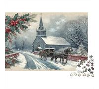 Chiesa nella neve Puzzle 1000 Pezzi Carta per Adulti Carrozza invernale Set Puzzle 1000 Pezzi Famiglia Relax Decorazione Regalo 52x38cm/1000pcs