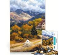 Chiesa spettrale in autunno, puzzle da 1000 pezzi per ragazzi, gioco di logica, divertimento da costruire insieme, taglio di precisione, regalo elegante 38x52cm