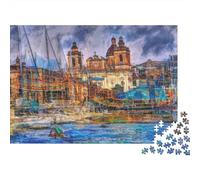Chiesa Storica Porto Antico Puzzle 1000 Pezzi Gioco di Puzzle 1000 Pezzi Carta Scena Artistica Sullo Specchio dAcqua Rilassante Famiglia Regalo 38x26cm/1000pcs