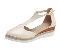 Chiese Style Printing Hollow Slope con suola spessa, sandali grandi da donna Hollow Fashion sandali da sposa scarpe da donna strass, bianco, 42 EU