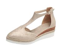 Chiese Style Printing Hollow Slope con suola spessa, sandali grandi da donna Hollow Fashion sandali da sposa scarpe da donna strass, beige., 37 EU