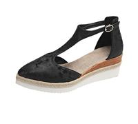 Chiese Style Printing Hollow Slope con suola spessa, sandali grandi da donna Hollow Fashion sandali da sposa scarpe da donna strass, Nero , 41 EU