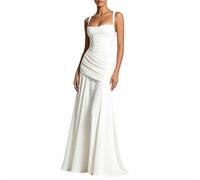 Chiffon Bridesmaid Dress A-Line Cross-Back Strap with Pockets | Regolable cross-back design and hidden side pockets for practical elegance
