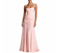 Chiffon Bridesmaid Dress A-Line Cross-Back Strap with Pockets | Regolable cross-back design and hidden side pockets for practical elegance