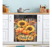 CHIFIGNO Adesivo magnetico per lavastoviglie, motivo: girasoli vintage, foglie autunnali, adesivo decorativo per frigorifero, riutilizzabile, copertura magnetica per lavastoviglie, 58 x 66 cm