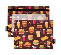 CHIFIGNO American Fast Food - Astuccio colorato a 3 anelli, con finestra trasparente, per ufficio, università, 2 pezzi