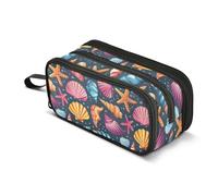 CHIFIGNO Astuccio a 3 scomparti, con conchiglie e stelle marine, portatile, per scuola, università, ufficio, adulti