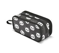 CHIFIGNO Astuccio a 3 scomparti, con panda nero e bianco, astuccio portatile per cancelleria, organizer per trucchi, per ragazze, ragazzi, adolescenti, uomini e donne