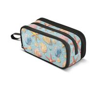 CHIFIGNO Astuccio a 3 scomparti, conchiglie colorate e stelle marine, astuccio per matite per bambini, portapenne, trousse per trucchi per ragazze, ragazzi, adolescenti, uomini e donne