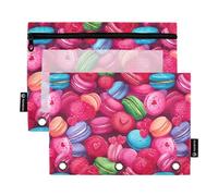 CHIFIGNO Astuccio colorato a forma di macaron, per raccoglitori a 3 anelli, con finestra trasparente, per il trucco per il rientro a scuola, confezione da 2