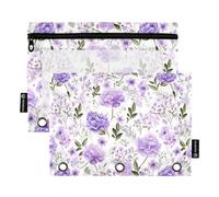 CHIFIGNO Astuccio colorato messicano con teschi di zucchero con 3 fori per raccoglitori con finestra trasparente, forniture per ufficio per ufficio, 2 pezzi, Viola Floreale, Taglia unica