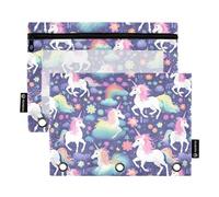 CHIFIGNO Astuccio con 3 fori per raccoglitore, motivo unicorni e fiori, con finestra trasparente, per bambini, adolescenti, ragazze, adulti, studenti, 2 pezzi