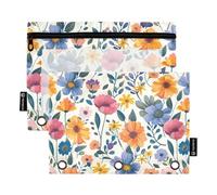 CHIFIGNO Astuccio con 3 fori per raccoglitori, motivo floreale retrò, confezione da 2 astucci con finestra trasparente, astuccio per trucchi per ufficio e università