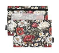 CHIFIGNO Astuccio con mongolfiere e nuvole per raccoglitore a 3 anelli, astuccio con cerniera con finestra trasparente, per organizer quotidiano in ufficio, 2 pezzi, Peonie Vintage Bianche e Rosse,