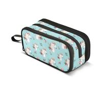 CHIFIGNO Astuccio grande con unicorni e fiori blu, astuccio per matite per bambini, astuccio per trucchi e pastelli, forniture per il rientro a scuola