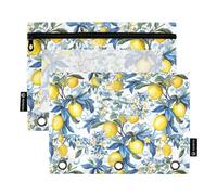 CHIFIGNO Astuccio in stile siciliano con fiori gialli e fiori blu, 3 raccoglitori ad anelli, confezione da 2 astucci per raccoglitori con finestra trasparente per riporre articoli da ufficio