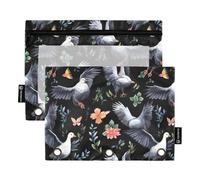 CHIFIGNO Astuccio per matite ad acquerello con oce e fiori, nero, per raccoglitori a 3 anelli, confezione da 2 astucci con finestra trasparente, per ufficio e università