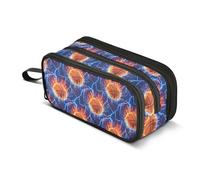 CHIFIGNO Astuccio per matite arancione con fulmini blu da pallacanestro, grande capacità, borsa per cosmetici, per scuola e ufficio
