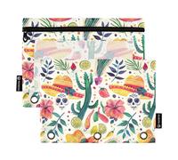 CHIFIGNO Astuccio per matite con 3 anelli, colorato teschio messicano, fiori di cactus, con finestra trasparente con cerniera, per forniture per ufficio, confezione da 2