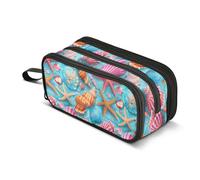 CHIFIGNO Astuccio per matite con conchiglie colorate e stelle marine, astuccio portatile di grande capacità, astuccio per trucchi, organizer per penne per ufficio e scuola