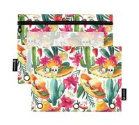 CHIFIGNO Astuccio per raccoglitori a 3 anelli, colorato teschio messicano, fiori di cactus, astuccio con finestra trasparente, per organizer quotidiano e ufficio, confezione da 2