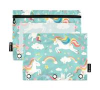 CHIFIGNO Astuccio per raccoglitori a 3 anelli, grazioso astuccio con unicorni in stile cartone animato, con finestra trasparente, per raccoglitori, forniture per ufficio, confezione da 2