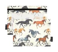 CHIFIGNO Astuccio per raccoglitori a 3 anelli, motivo cavalli che corrono ad acquerello, grazioso astuccio con finestra trasparente, per forniture per ufficio, confezione da 2