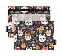 CHIFIGNO Astuccio per raccoglitori a 3 anelli, teschio di gatto, confezione da 2 graziosi astucci con finestra trasparente, astuccio per casa e ufficio