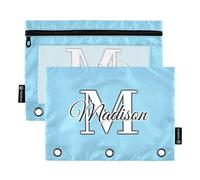CHIFIGNO Astuccio personalizzato a 3 anelli raccoglitore personalizzato carino astuccio per matite con nome borse cosmetiche personalizzate per casa ufficio, confezione da 2