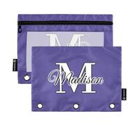 CHIFIGNO Astuccio personalizzato con 3 fori per raccoglitore, astuccio personalizzato Aggiungi il tuo nome Astuccio cosmetico personalizzato per il ritorno a scuola, confezione da 2