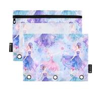 CHIFIGNO Astuccio portamatite con ballerine blu e viola, con 3 fori, confezione da 2 raccoglitori, tasca con cerniera e finestra trasparente, per forniture per ufficio e college