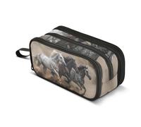 CHIFIGNO Astuccio portamatite di grande capacità, con tre cavalli, astuccio portatile per penne e cosmetici, per il rientro a scuola