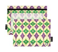 CHIFIGNO Astuccio portamatite Mardi Gras viola, giallo, verde, 3 anelli raccoglitore con finestra trasparente, borsa per cosmetici, organizer per scuola e ufficio, 2 pezzi