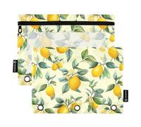 CHIFIGNO Astuccio retrò con foglie verdi limone per raccoglitore a 3 anelli, astuccio con cerniera con finestra trasparente, organizer per scuola e ufficio, 2 pezzi