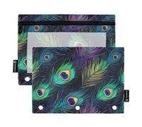 CHIFIGNO Astuccio vintage con margherite bianche gialle per raccoglitori a 3 anelli con finestra trasparente con cerniera astuccio per forniture per ufficio, 2 pezzi, Belle piume di pavone, Taglia