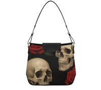 CHIFIGNO Borsa a tracolla di medie dimensioni con tasche con cerniera, borsa a tracolla da viaggio per vacanze, da donna, morbida borsa a tracolla da ufficio con teschio rosso rosa nera