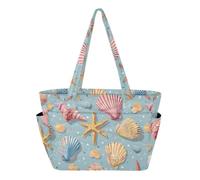 CHIFIGNO Borsa a tracolla trapuntata da donna con stella marina blu | 18L per laptop da 15,6", custodia per bagagli, chiusura a cerniera, multitasche, leggera, per lavoro, viaggi, palestra