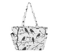 CHIFIGNO Borsa da donna trapuntata grande con uccellino bianco e nero | 18L per laptop da 15,6 pollici, custodia per bagagli, multi-tasca, borsa a tracolla con cerniera per viaggi, lavoro