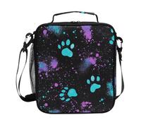 CHIFIGNO Borsa per il pranzo con impronte di cane color foglia di tè, riutilizzabile, isolata, portatile, per scuola, lavoro, viaggi, campeggio, ufficio, tracolla regolabile